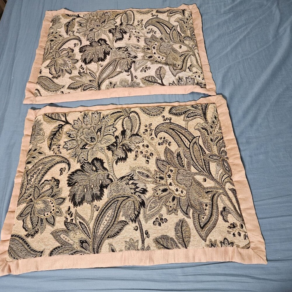 Floral Embroidered Crewel Decor Pillow Cover Sham Beige Gray Black Zip Set 20x26